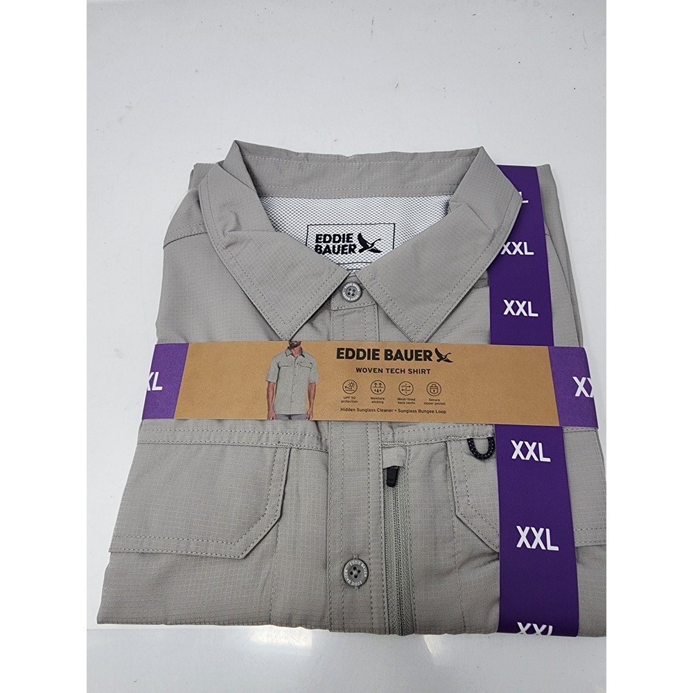 Eddie Bauer Mens Woven Button Down Shirt Grey Polyester‎ Outdoor Size XXL